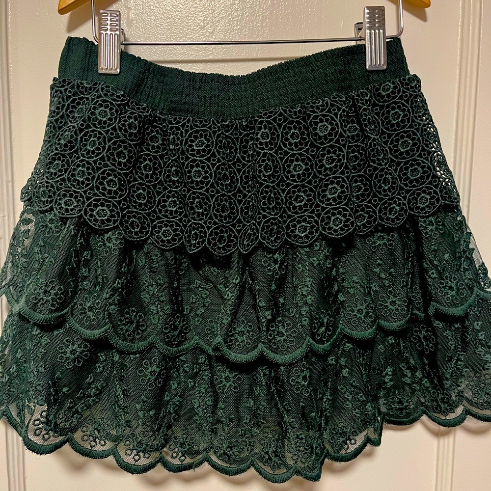 Tiered Forest green lace skirt